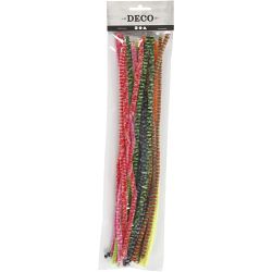 Chenille, striped, L: 30 cm, thickness 6 mm, assorted colours, 30 asstd./ 1 pack