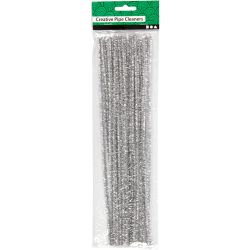 Chenille, L: 30 cm, thickness 6 mm, glitter, silver, 24 pc/ 1 pack