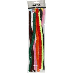 Chenille, L: 30 cm, thickness 15 mm, assorted colours, 15 asstd./ 1 pack