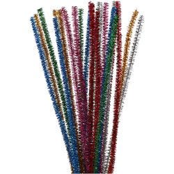 Chenille, L: 30 cm, thickness 6 mm, glitter, bold colours, 24 asstd./ 1 pack