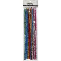Chenille, L: 30 cm, thickness 6 mm, glitter, bold colours, 24 asstd./ 1 pack
