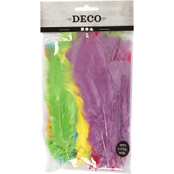 Feathers, L: 11-17 cm, assorted colours, 18 bundle/ 1 pack