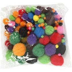 Pom poms, dia. 5-40 mm, assorted colours, 42 g/ 1 pack