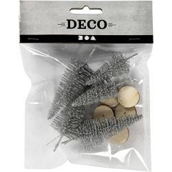 Christmas Spruce Trees, H: 40+60 mm, silver, 5 pc/ 1 pack