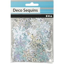 Sequins, size 25+45 mm, light blue, silver, white, 30 g/ 1 pack