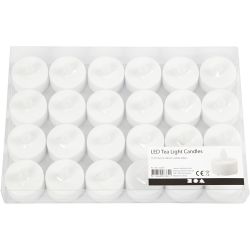 LED Tea Light Candles, H: 35 mm, dia. 38 mm, white, 24 pc/ 1 pack