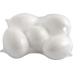Polystyrene Eggs, H: 6 cm, white, 5 pc/ 1 pack