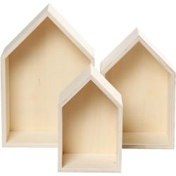 Storage Boxes, houses, H: 20,3+25,3+31 cm, D. 10 cm, W: 13+16,2+20 cm, 3 pc/ 1 set