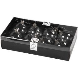 Glass Ornaments, H: 6,9 cm, dia. 5,9 cm, transparent, 8 pc/ 1 pack