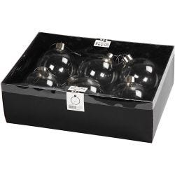 Glass Ornaments, H: 8,9 cm, dia. 7,9 cm, transparent, 6 pc/ 1 pack