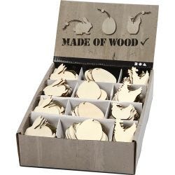 Wooden Ornament, rabbit, egg, hen, size 6 cm, thickness 3 mm, 200 pc/ 1 pack