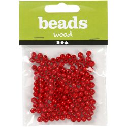 Wooden Beads, dia. 5 mm, hole size 1,5 mm, red, 6 g/ 1 pack