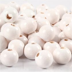 Wooden Beads, dia. 12 mm, hole size 3 mm, white, 22 g/ 1 pack
