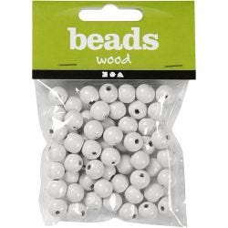 Wooden Beads, dia. 12 mm, hole size 3 mm, white, 22 g/ 1 pack