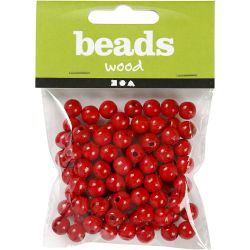 Wooden Beads, dia. 8 mm, hole size 2 mm, red, 15 g/ 1 pack