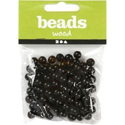 Wooden Beads, dia. 8 mm, hole size 2 mm, black, 15 g/ 1 pack