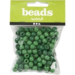 Wooden Beads, dia. 8 mm, hole size 2 mm, green, 15 g/ 1 pack