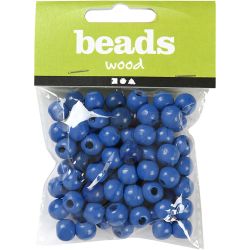 Wooden Beads, dia. 8 mm, hole size 2 mm, blue, 15 g/ 1 pack