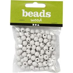 Wooden Beads, dia. 10 mm, hole size 3 mm, white, 20 g/ 1 pack