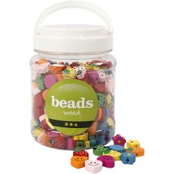 Shaped Wooden Beads, size 15-20 mm, hole size 1,5 mm, 235 g, 700 ml/ 1 tub