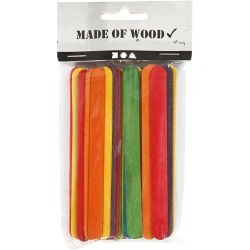 Wood Sticks, L: 11,4 cm, W: 10 mm, assorted colours, 30 pc/ 1 pack