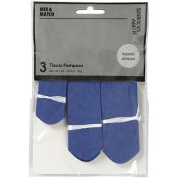 Tissue Pompons, dia. 20+24+30 cm, 16 g, dark blue, 3 pc/ 1 pack