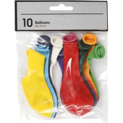 Balloons, round, dia. 23 cm, assorted colours, 10 pc/ 1 pack