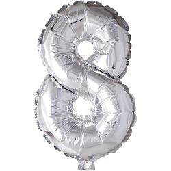 Foil Balloon, 8, 41 cm, silver, 1 pc