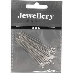 Eye Pins, L: 50 mm, silver-plated, 30 pc/ 1 pack