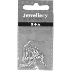 Earring Hooks, L: 18 mm, silver, 10 pc/ 1 pack