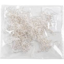 Earring Hooks, L: 18 mm, silver-plated, 100 pc/ 1 pack
