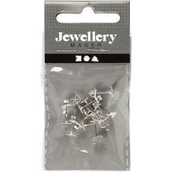 Stud Earrings, L: 13 mm, silver-plated, 10 pc/ 1 pack