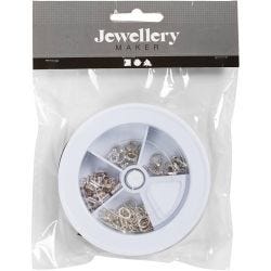 Jewellery Starter Kit, Leather laces, black, silver-plated, 1 set