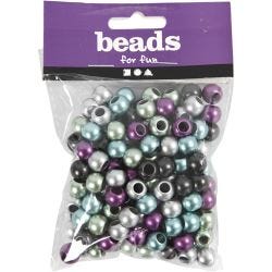 Pony Beads, dia. 10 mm, hole size 4 mm, metallic colours, 60 g, 125 ml/ 1 pack