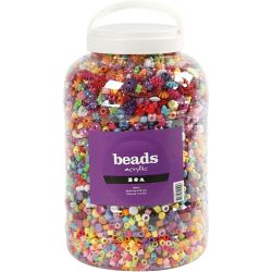 Bucket of Plastic Beads, size 6-20 mm, hole size 1,5-6 mm, 3000 g, 5700 ml/ 1 bucket