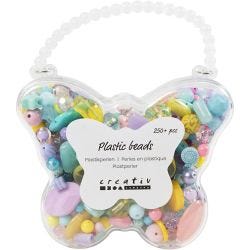 Plastic beads, dia. 5-35 mm, hole size 1-8 mm, assorted colours, 193 g, 300 ml/ 1 pack