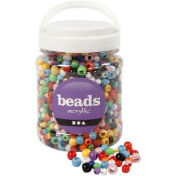 Pony Beads, dia. 6-10 mm, hole size 3-5 mm, assorted colours, 430 g, 700 ml/ 1 tub