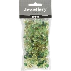 Facettperler, str. 4-12 mm, hullstr. 1-2,5 mm, grønn glitter, 45 g/ 1 pk.