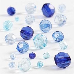 Facettperler, str. 4-12 mm, hullstr. 1-2,5 mm, blå harmoni, 45 g/ 1 pk.