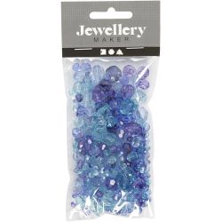 Facettperler, str. 4-12 mm, hullstr. 1-2,5 mm, blå harmoni, 45 g/ 1 pk.