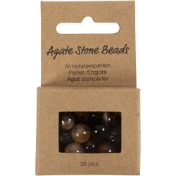 Agate stone beads, size 1x10, 12x8, 15x6 mm, hole size 0,9-1 mm, dark brown, 28 pc/ 1 pack