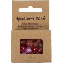Agate stone beads, size 1x10, 12x8, 15x6 mm, hole size 0,9-1 mm, beige, rose, 28 pc/ 1 pack