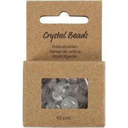 Crystal beads, Clear quartz, dia. 7-12 mm, hole size 1 mm, transparent colours, 63 pc/ 1 pack