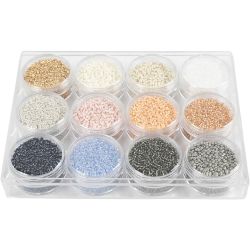 Seed Beads, dia. 1,7 mm, size 15/0, hole size 0,5-0,8 mm, mute colours, 12x15 g/ 1 pack