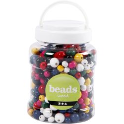 Wooden Beads, dia. 8+10+12 mm, hole size 2-2,5 mm, assorted colours, 175 g, 400 ml/ 1 bucket