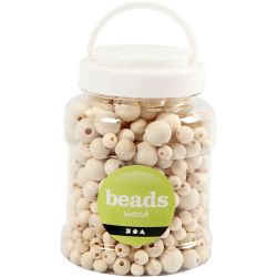 Wooden Beads, dia. 8+10+12+15 mm, hole size 2-3 mm, 175 g, 400 ml/ 1 bucket