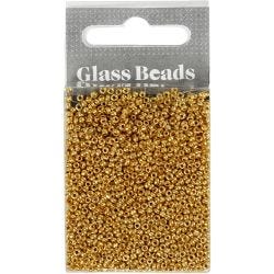 Rocaillesperler, dia. 1,7 mm, str. 15/0, hullstr. 0,5-0,8 mm, messing, 25 g/ 1 pk.