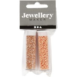 Rocaillesperler, dia. 1,7 mm, str. 15/0, hullstr. 0,5-0,8 mm, Fersken, lys fersken, 2x7 g/ 1 pk.