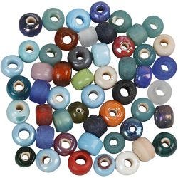 Glass Beads, dia. 9 mm, hole size 2,5-3 mm, assorted colours, 500 g/ 1 pack