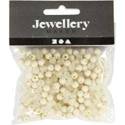 Plastic Beads, dia. 6 mm, hole size 2 mm, cream, 40 g/ 1 pack